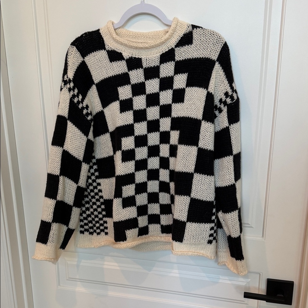 TALULAH Black and Cream Checkered Sweater